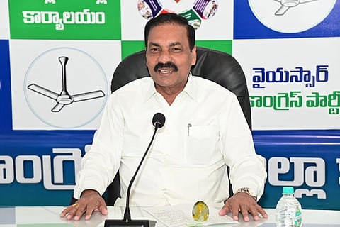 YSRCP Nellore district President Kakani Gobardhan Reddy addressing the media at district office in Nellore city.