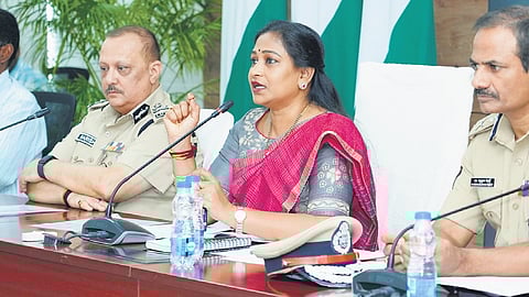 Home Minister Vangalapudi Anitha held a review meeting with DGP Harish Kumar Gupta and other senior officials at the State Police Headquarters on Friday.