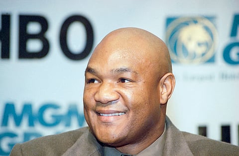 Former heavyweight champion George Foreman of Houston, reacts during a news conference in Las Vegas, Wednesday, Nov. 2, 1994.
