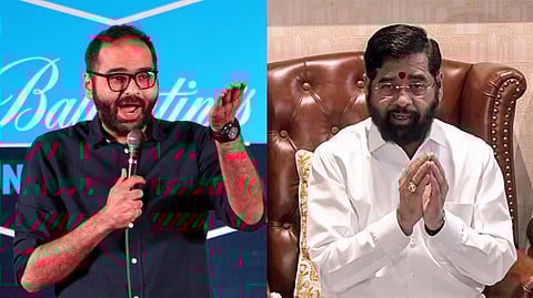 A collage of comedian Kunal Kamra (L) and Maharashtra Deputy Chief Minister Eknath Shinde.