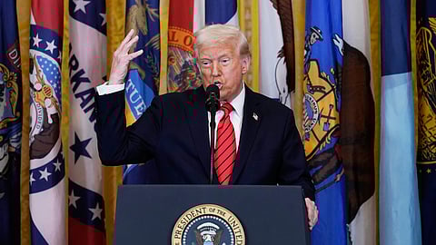 President Donald Trump speaks at an education event and executive order signing in the East Room of the White House in Washington, March 20, 2025.
