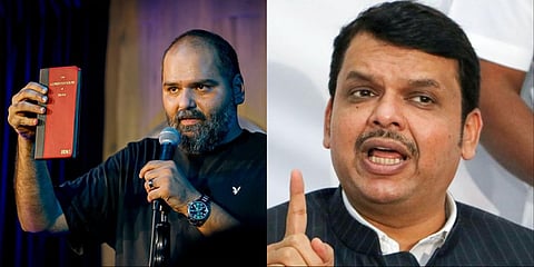Stand-up comedian Kunal Kamra (L), Maharashtra CM Devendra Fadnavis (R).
