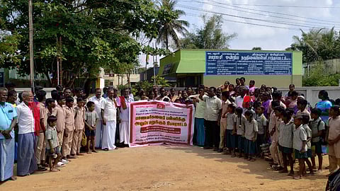 Villagers refused to send their children to school on Monday, demanding the complete removal of the encroachment.