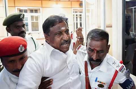 Legislator Nehru being evicted from the Puducherry Assembly.