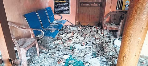 While the roof over the verandah of the first floor of the poet’s house collapsed on Tuesday, the central part, comprising a photo gallery and the works of the poet, were not damaged