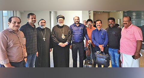 Official delegation of the state government, led by Minister P Rajeeve, with the Bishop of Beirut on Monday