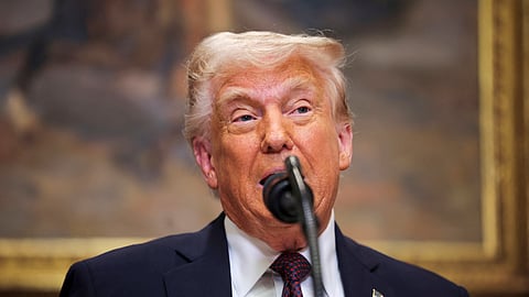 President Donald Trump delivers remarks in the Roosevelt Room at the White House in Washington, Monday, March 24, 2025.