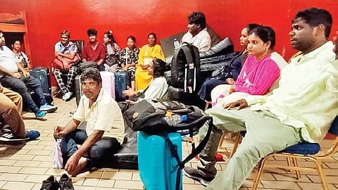 Members of the Hakki-Pikki tribe at Libreville airport in Gabon
