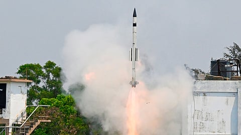 VL-SRSAM being test-fired from the ITR off the Odisha coast on Wednesday (Photo | Special arrangement)