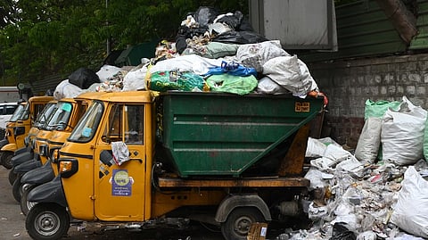 Waste clearing BBMP vehicles parked on Dickenson Road. Image used for representational purposes only