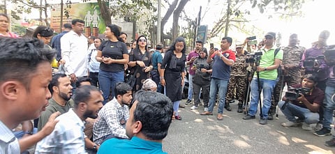 A protest led by media persons against the arrest of a journalist in Guwahati.