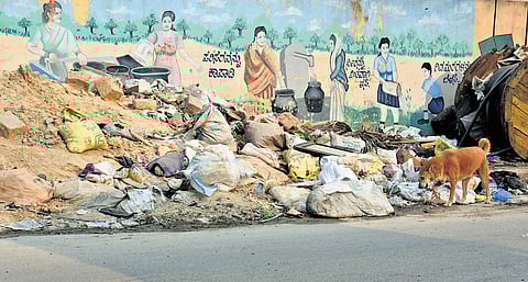 Uncleared garbage lies on Narayan Pillai Street on Thursday.