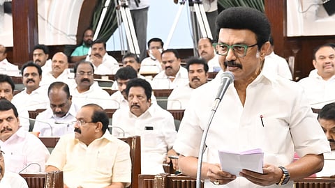 CM Stalin speaking at the Tamil Nadu Assembly