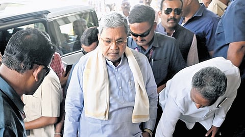 Chief Minister Siddaramaiah arrives at Vidhana Soudha to attend the cabinet meeting in Bengaluru on Thursday