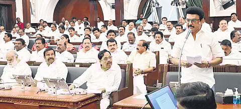 Chief Minister M K Stalin addressing the Assembly on Thursday