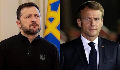 Ukraine's president Volodymyr Zelensky (L); French President Emmanuel Macron