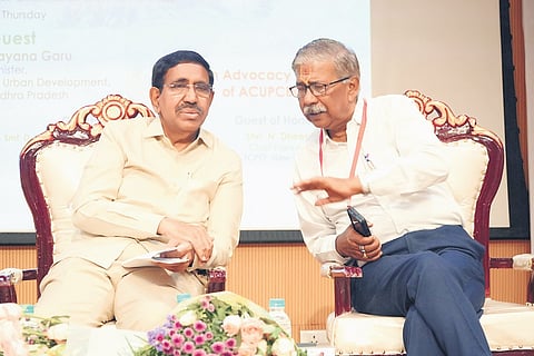 MAUD Minister Ponguru Narayana delivered a talk at the workshop on National Conference on Swarandhra 2047 at the School of Planning and Architecture.