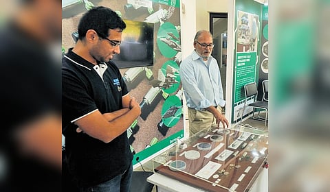 Experts explain the mechanism at one of the stalls at JN Tata Auditorium on Thursday