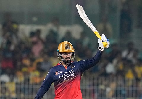 Royal Challengers Bengaluru's captain Rajat Patidar celebrates his half century during an Indian Premier League (IPL).