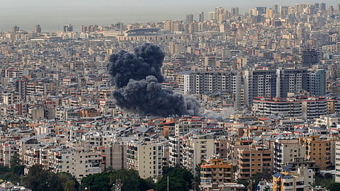 Smoke rises following an Israeli airstrike in Lebanon.