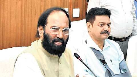 Civil Supplies Minister N Uttam Kumar Reddy addresses the media on Friday