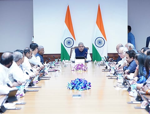 Vice-President and Chairman, Rajya Sabha, Jagdeep Dhankhar presiding over the meeting of the Business Advisory Committee at Parliament House today.