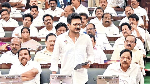 Deputy CM Udhayanidhi speaking at the Assembly on Friday.