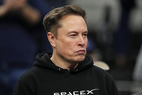 Elon Musk attends the finals at the NCAA wrestling championship, Saturday, March 22, 2025, in Philadelphia.