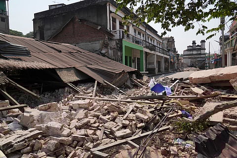 Damaged buildings are seen in the aftermath of an earthquake in Naypyitaw, Myanmar