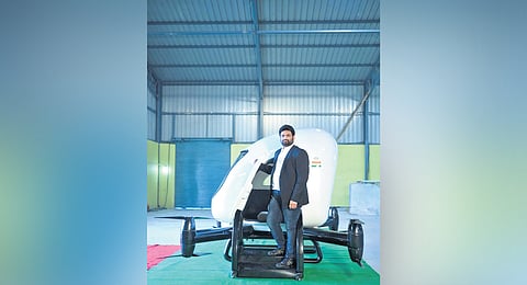 Chava Abhiram, CEO of Magnum Wings successfully completed the trail run of the India's first two seater air taxi.