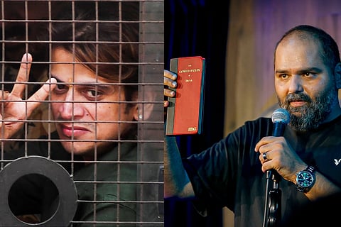 General Secretary of the Shiv Sena Yuva Sena Rahool Kanal (L) has said that, whenever Kunal Kamra (R) returns to Mumbai, "he will be welcomed in true 'Shiv Sena style' and it is not a threat"