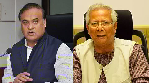 Assam Chief Minister Himanta Biswa Sarma (L), Bangladesh Chief Adviser Muhammad Yunus