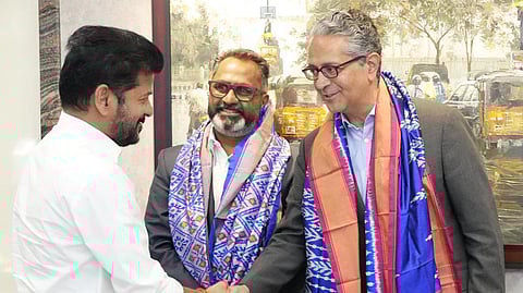 Vanguard representatives greet Chief Minister A Revanth Reddy in Hyderabad.