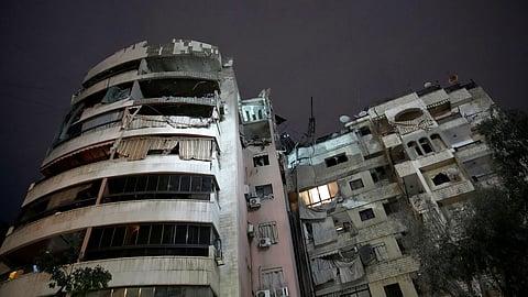 A damaged apartment is seen after being hit by an Israeli targeted strike in Dahiyeh, in the southern suburb of Beirut, Lebanon, early Tuesday, April 1, 2025.