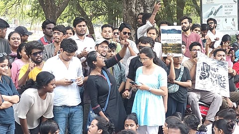 University of Hyderabad students protest against the governments decision to auction 400 acres of university land