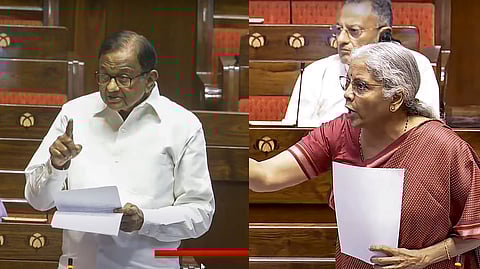 Senior Congress leader P Chidambaram (L), Finance Minister Nirmala Sitharaman