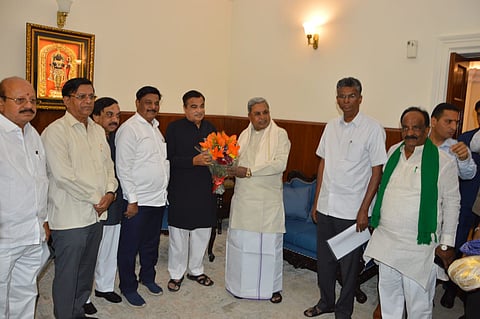 Karnataka Chief Minister Siddaramaiah met Union Minister Nitin Gadkari to discuss key National Highway and infrastructure projects in Karnataka.