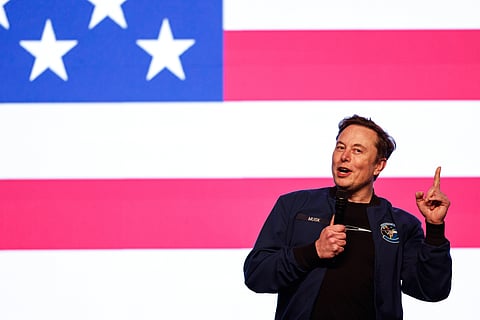 Elon Musk speaks at a town hall Sunday, March 30, 2025, in Green Bay, Wis.