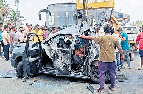 The impact was so severe that the car was dragged for over 50 metres.