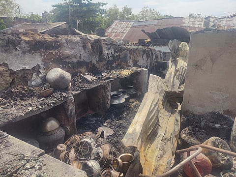 The incident occurred around 3 am when a hut caught fire, and the flames rapidly spread to two neighbouring huts, leading to cylinder explosions.