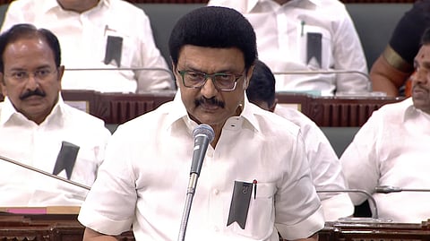 Tamil Nadu Chief Minister MK Stalin speaks in the state assembly in Chennai, Thursday, April 3, 2025.