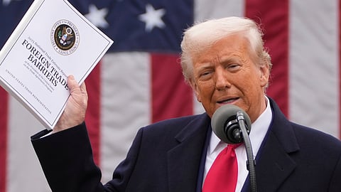 President Donald Trump speaks during an event to announce new tariffs in the Rose Garden at the White House, Wednesday, April 2, 2025, in Washington.