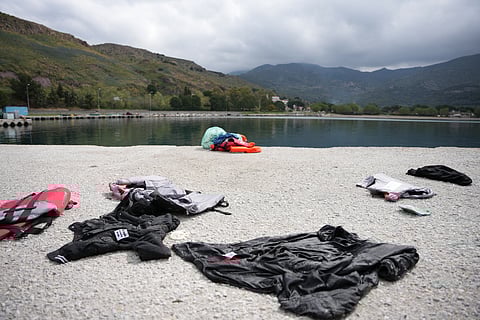 Lifejackets lie at Petra port, after the capsizing of a boat carrying migrants, off the coast on the northeastern Aegean Sea island of Lesbos, Greece, Thursday, April 3, 2025.