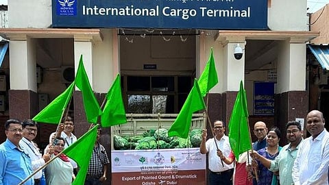 Export consignment being flagged off at the airport on Wednesday.