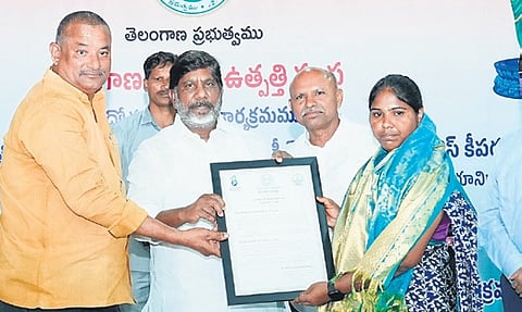 Deputy Chief Minister Mallu Bhatti Vikramarka distributes appointment orders to TGGENCO recruits on Friday