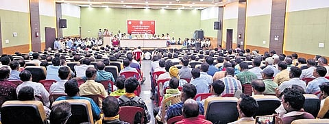 The council meeting of OKKS in progress in Sambalpur on Friday