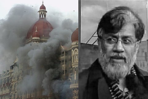 File (L) Smoke is seen billowing out of the ground and first floor of the Taj Hotel in south Mumbai during security personnel's "Operation Cyclone" following the 26/11 terror attacks in 2008. (R) Tahawwur Rana