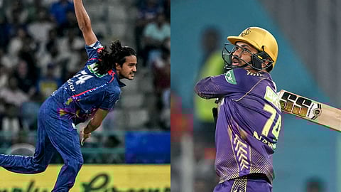 LSG's Digvesh Rathi (L) and KKR's Sunil Narine