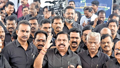 AIADMK general secretary Edappadi K Palaniswami talking to reporters outside the Assembly on Tuesday