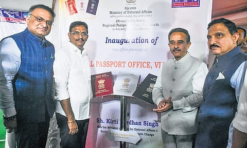 Union Minister Kirti Vardhan Singh inaugurating Regional Passport Office in the presence of MP Kesineni Sivanath and local MLAs in Vijayawada.